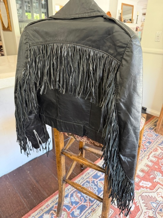 Vintage Jackets & Blazers - Vintage Black Fringe Leather Jacket - Women’s Western Style size small